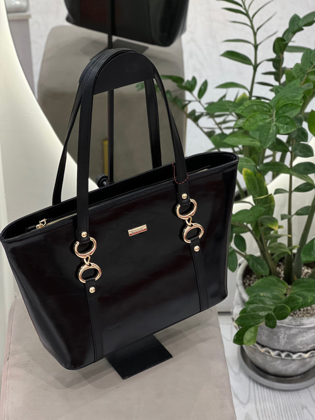 کیف زنانه اداری مشکی طرح چرم