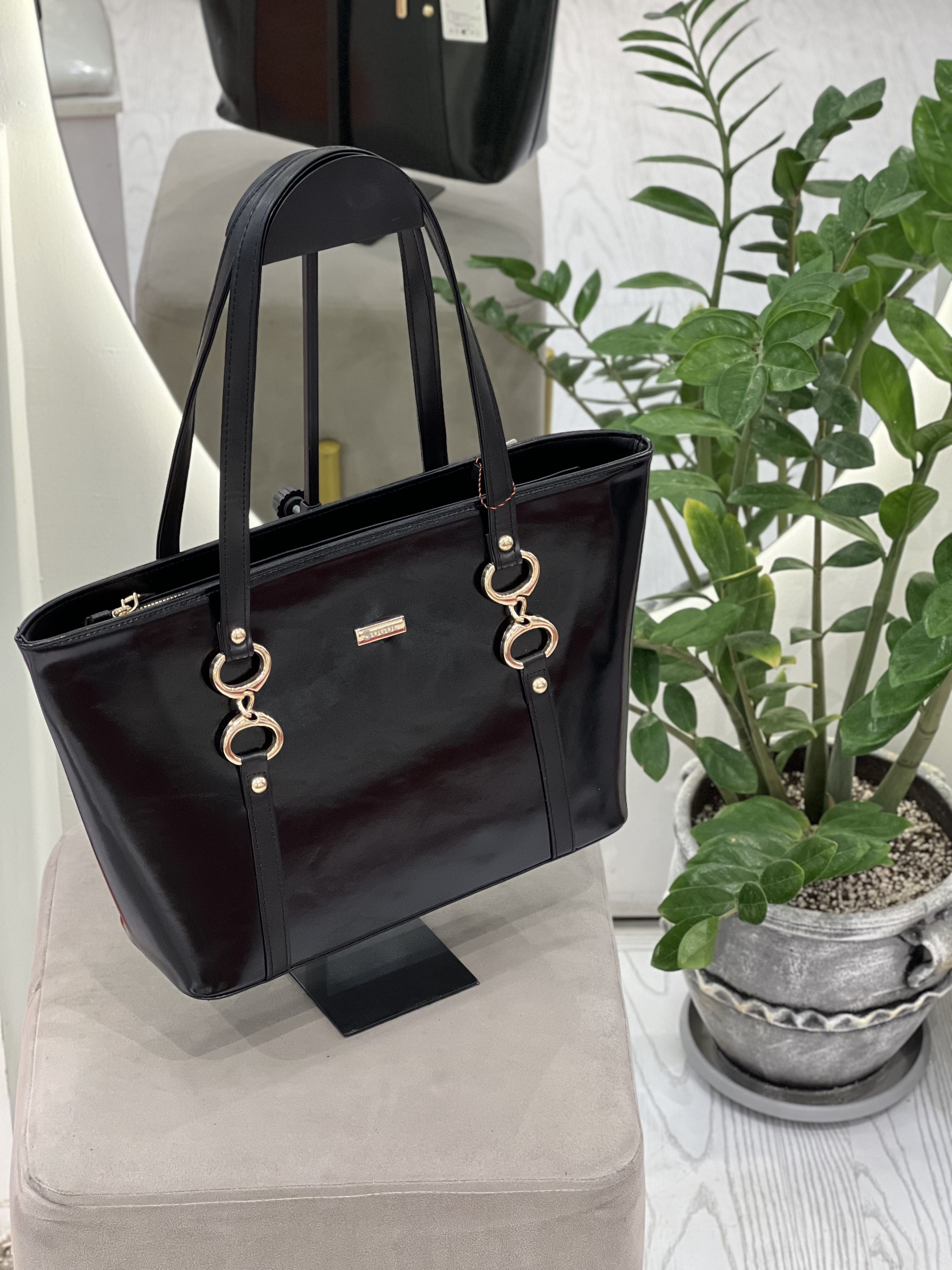 کیف زنانه اداری مشکی طرح چرم