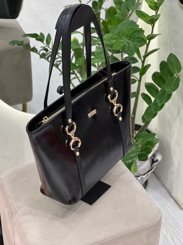 کیف زنانه اداری مشکی طرح چرم