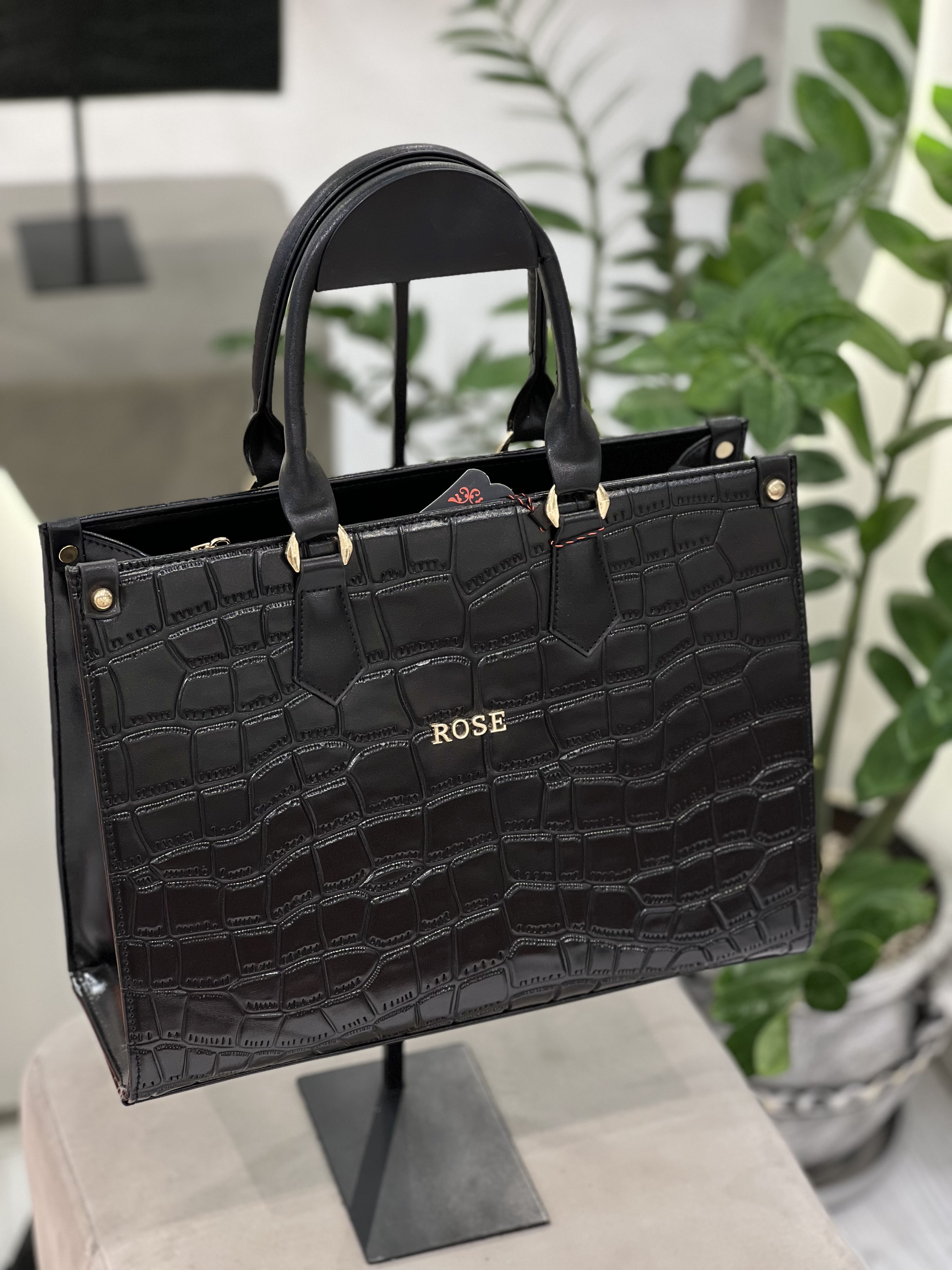 کیف زنانه اداری مشکی طرح چرم سنگی